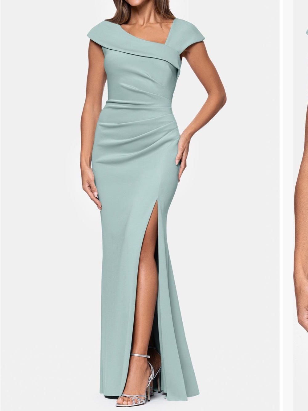 Xscape Evenings Asymmetric Neck Scuba
Knit Trumpet Gown - Picture 3 of 9